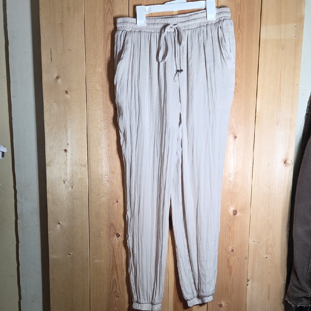 Beige Drawstring Jogger Pants